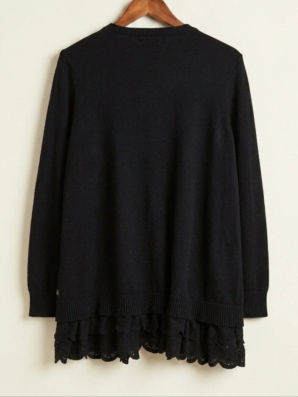 Matilda Jane | Black Lace Hem Open Front Cardigan | Size Large - Picture 2 of 4